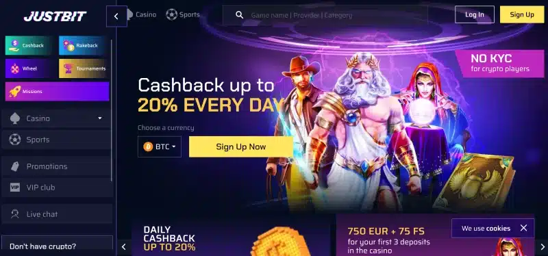 Justbit Casino Homepage