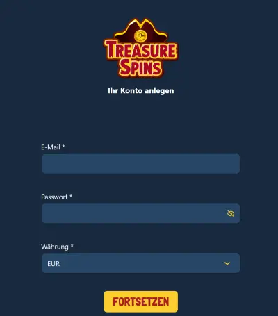 TreasureSpins Casino Anmeldung