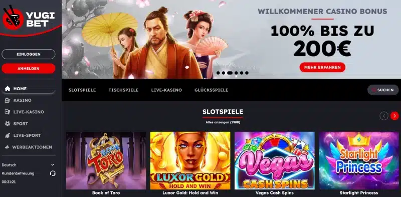Yugibet Casino Homepage