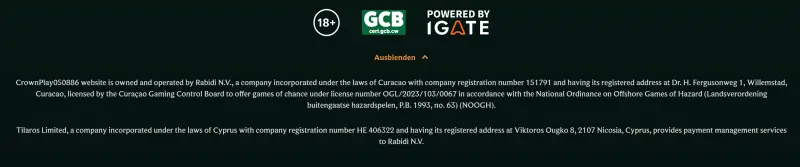 Crownplay Casino Firmeninformationen