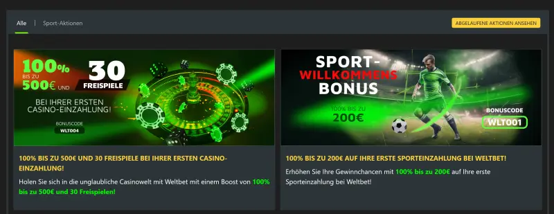 Weltbet Casino Bonus